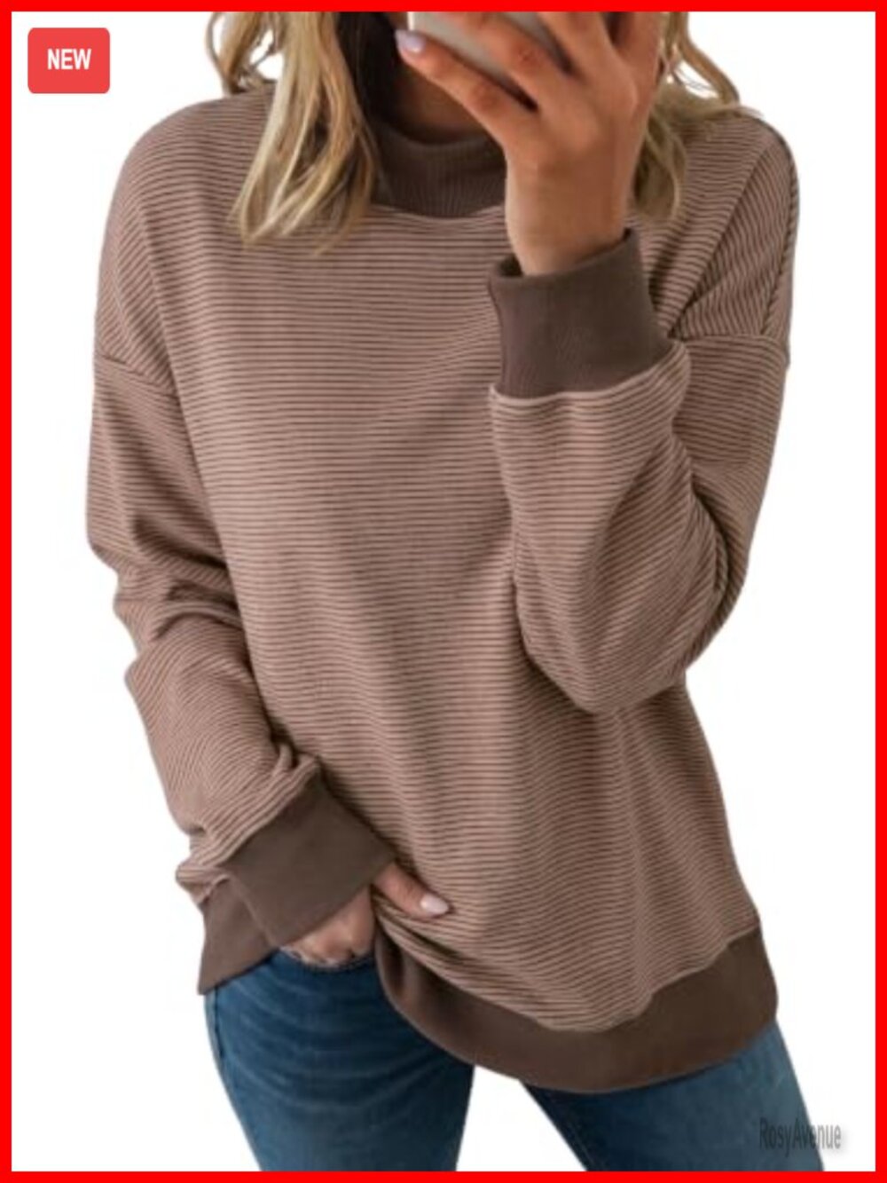 Womens Striped Mock Neck Oversized Sweatshirt Pullover